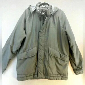 Nike Storm Fit Coat w hood zip / hook & loop closure Grey w swoosh embro…